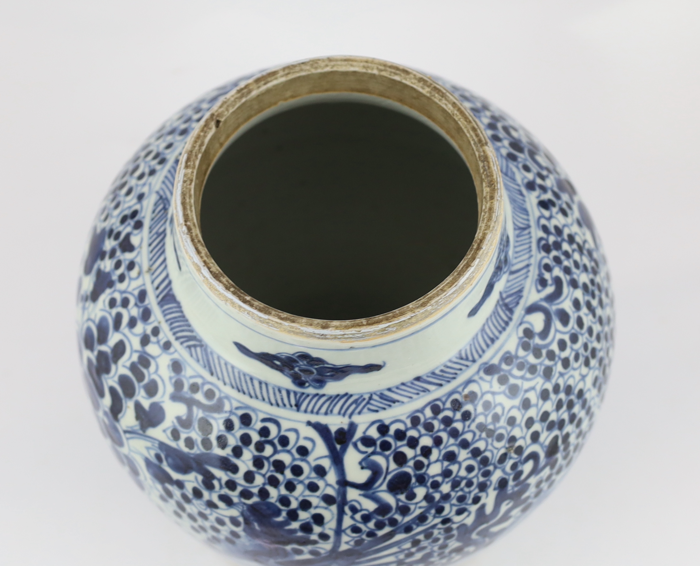 A Chinese blue and white 'Phoenix' baluster vase, Kangxi period, star crack to body